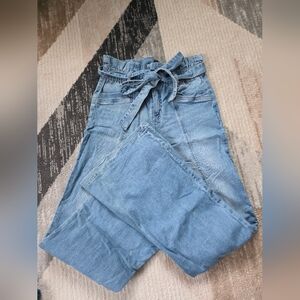 Women's Blue Jeans with Tie Waist